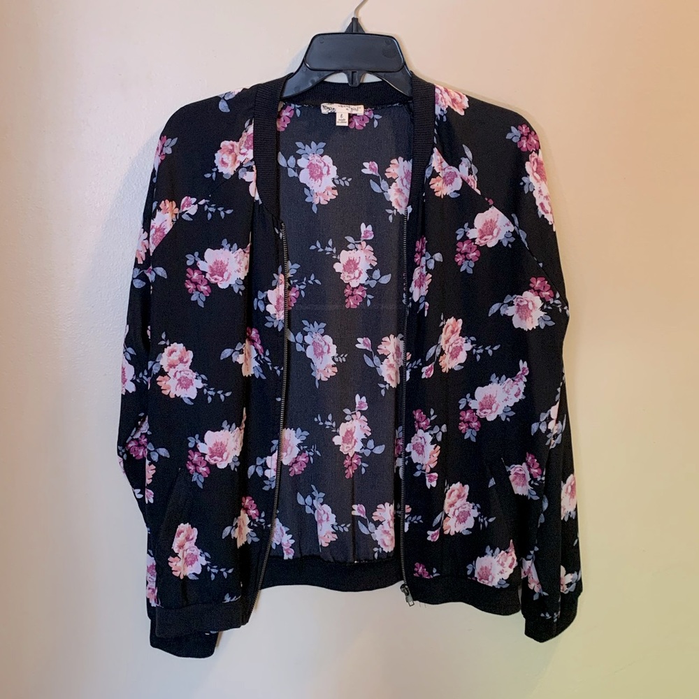 Rare flower pattern silky bomber jacket